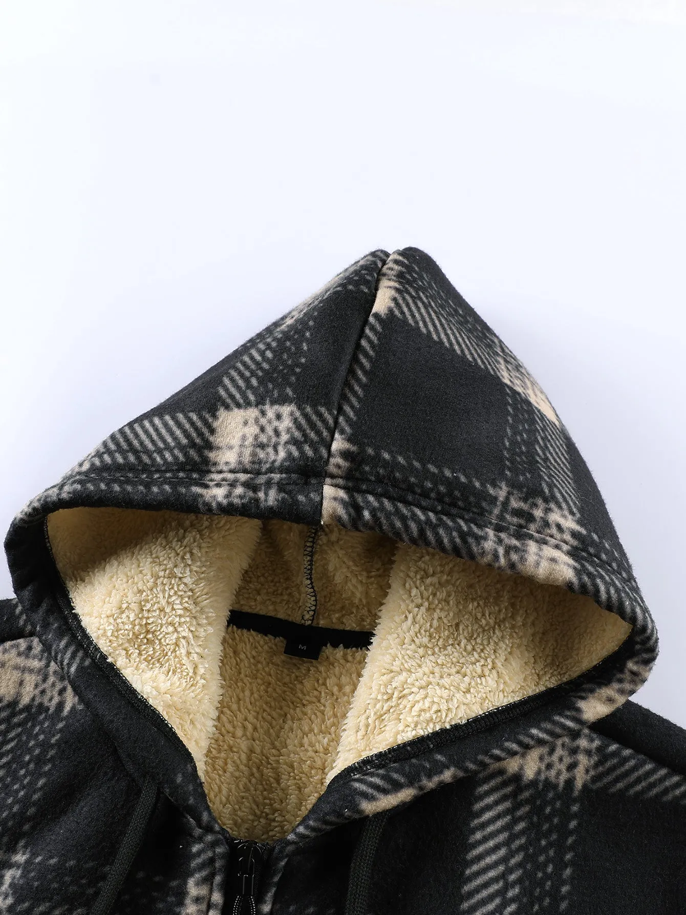 Teddy Lined Zip Up Flannel Plaid Hooded Coat sold by Hoooyi product image thumbnail 3