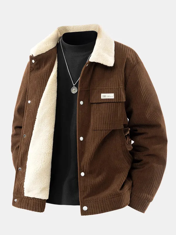 Teddy Lined Corduroy Button Up Jacket sold by Hoooyi