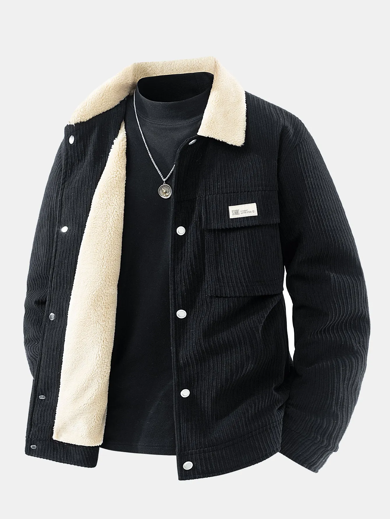 Teddy Lined Corduroy Button Up Jacket sold by Hoooyi product image thumbnail 4