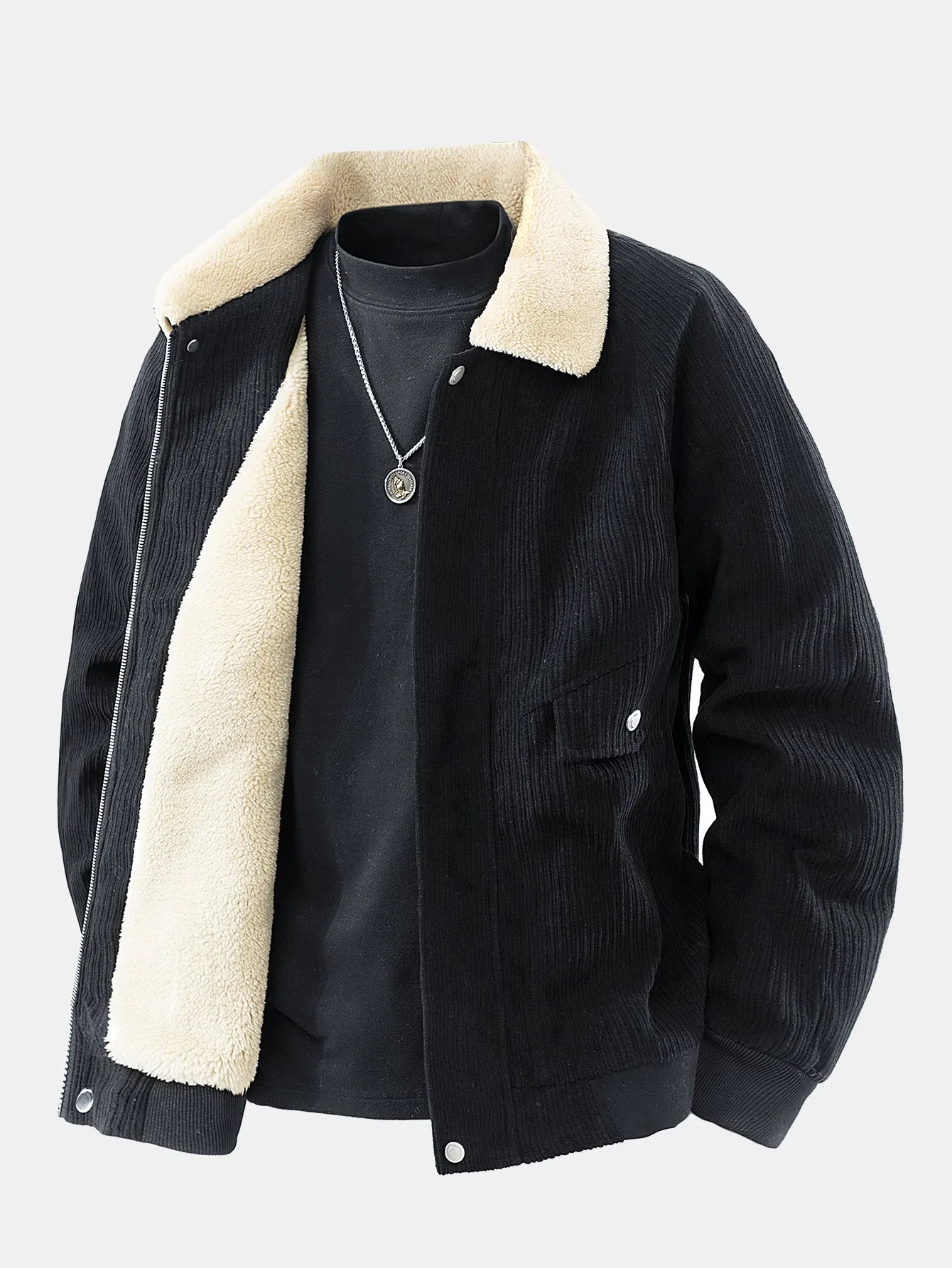 Teddy Lined Corduroy Zipper Jacket sold by Hoooyi product image thumbnail 5