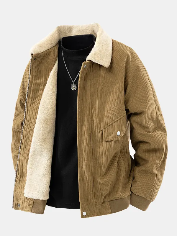 Teddy Lined Corduroy Zipper Jacket sold by Hoooyi