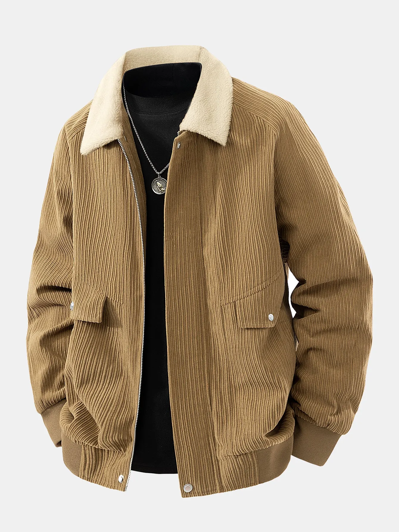 Teddy Lined Corduroy Zipper Jacket sold by Hoooyi product image thumbnail 2