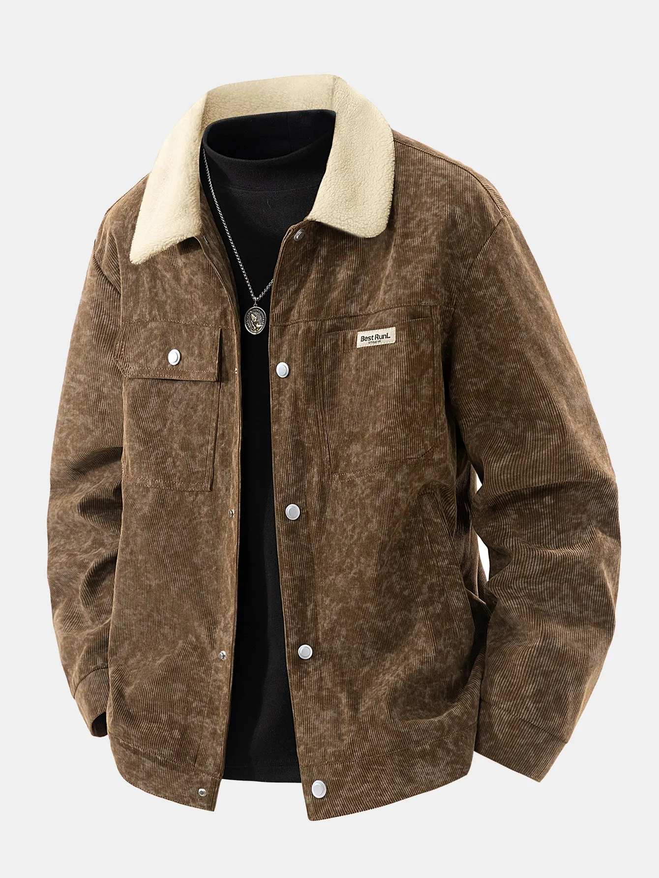 Teddy Lined Tie Dye Corduroy Pocket Button Up Jacket sold by Hoooyi product image thumbnail 2