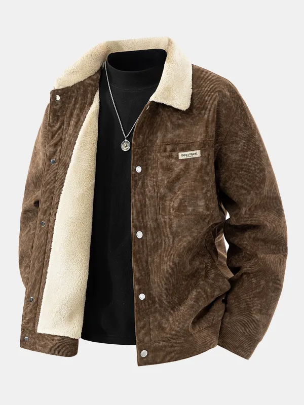 Teddy Lined Tie Dye Corduroy Pocket Button Up Jacket sold by Hoooyi