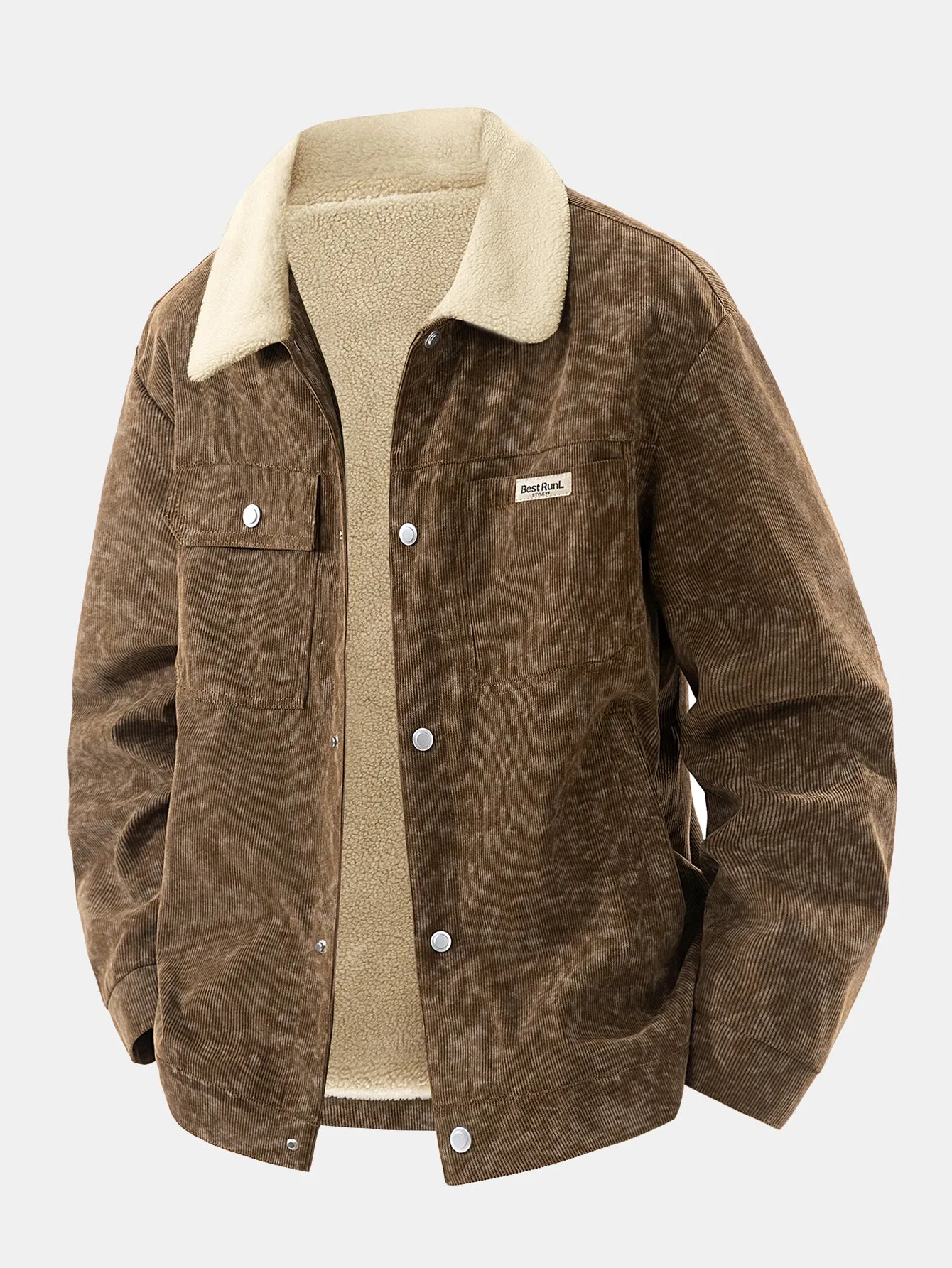 Teddy Lined Tie Dye Corduroy Pocket Button Up Jacket sold by Hoooyi product image thumbnail 3