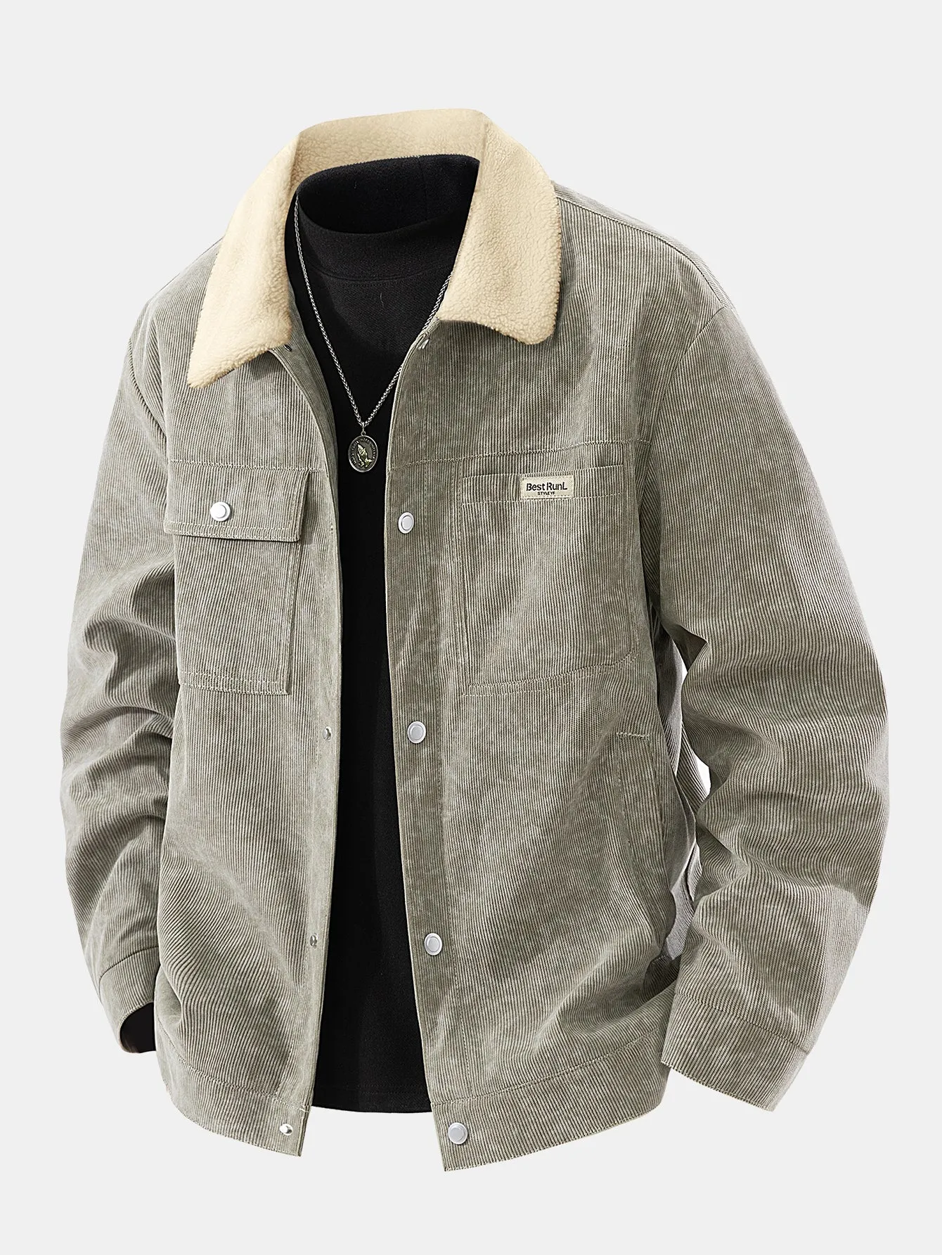 Teddy Lined Tie Dye Corduroy Pocket Button Up Jacket sold by Hoooyi product image thumbnail 5