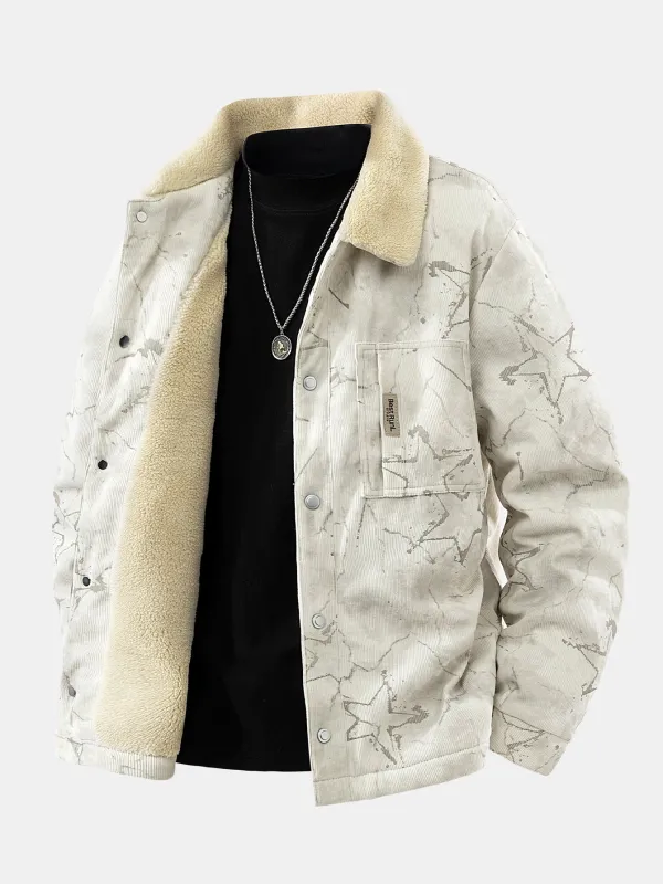 Teddy Lined Star Print Corduroy  Jacket sold by Hoooyi