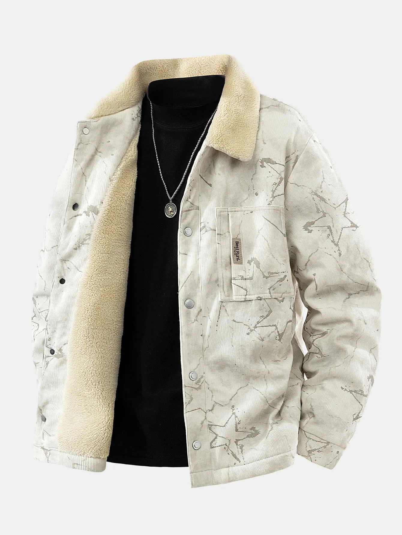 Teddy Lined Star Print Corduroy Jacket sold by Hoooyi