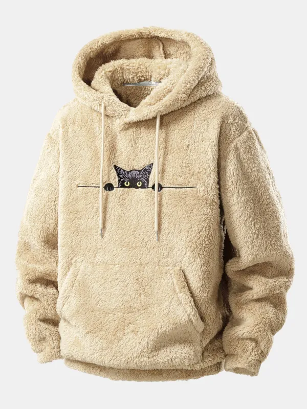Black Cat Embroidered Teddy Hoodie sold by Hoooyi