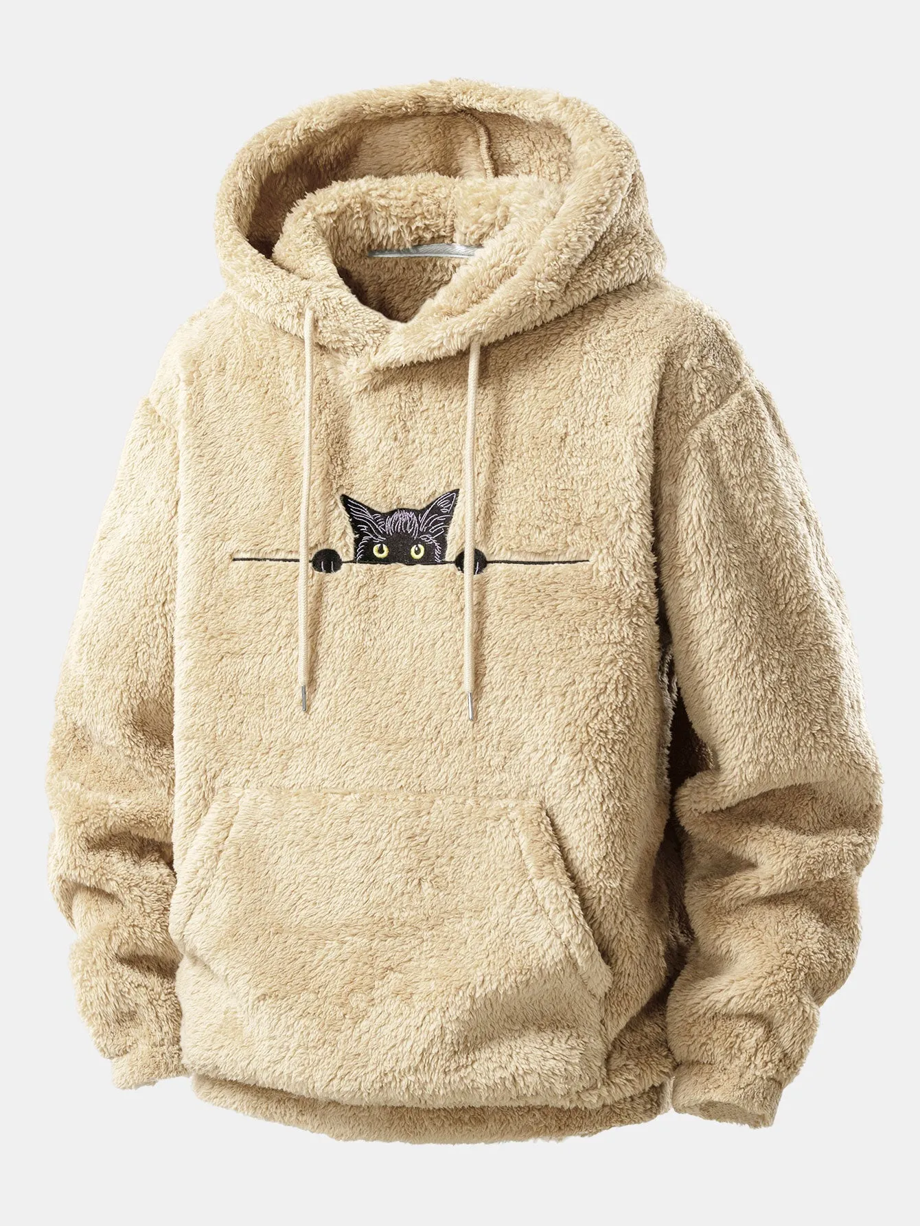 Black Cat Embroidered Teddy Hoodie sold by Hoooyi