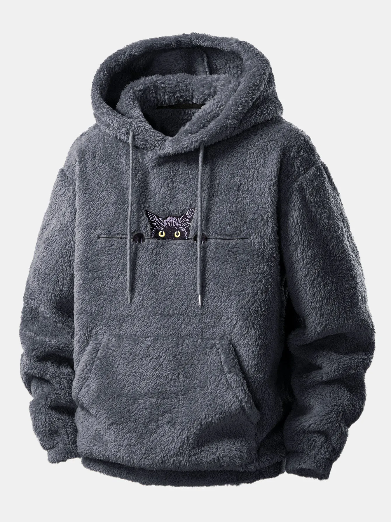 Black Cat Embroidered Teddy Hoodie sold by Hoooyi product image thumbnail 2
