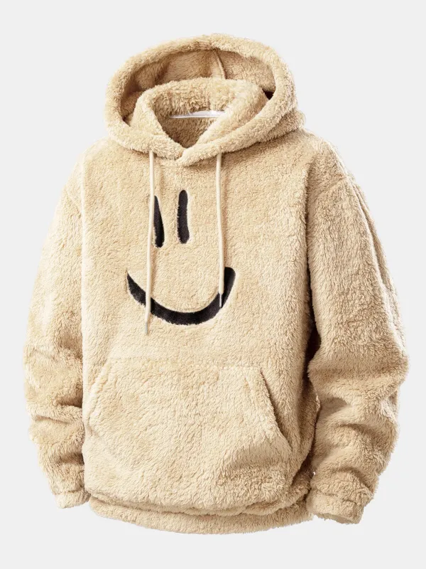 Smiley Face Embroidered Teddy Hoodie sold by Hoooyi