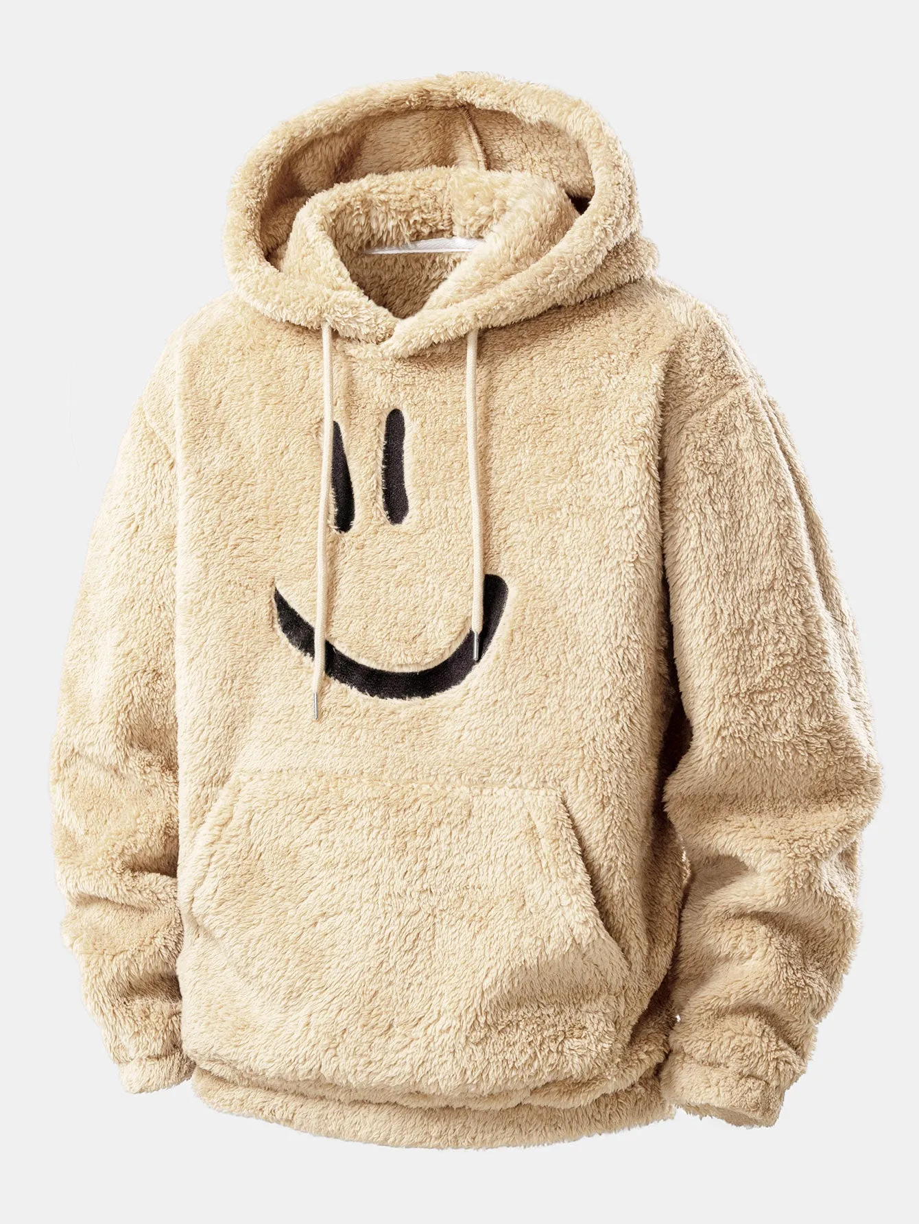 Smiley Face Embroidered Teddy Hoodie sold by Hoooyi
