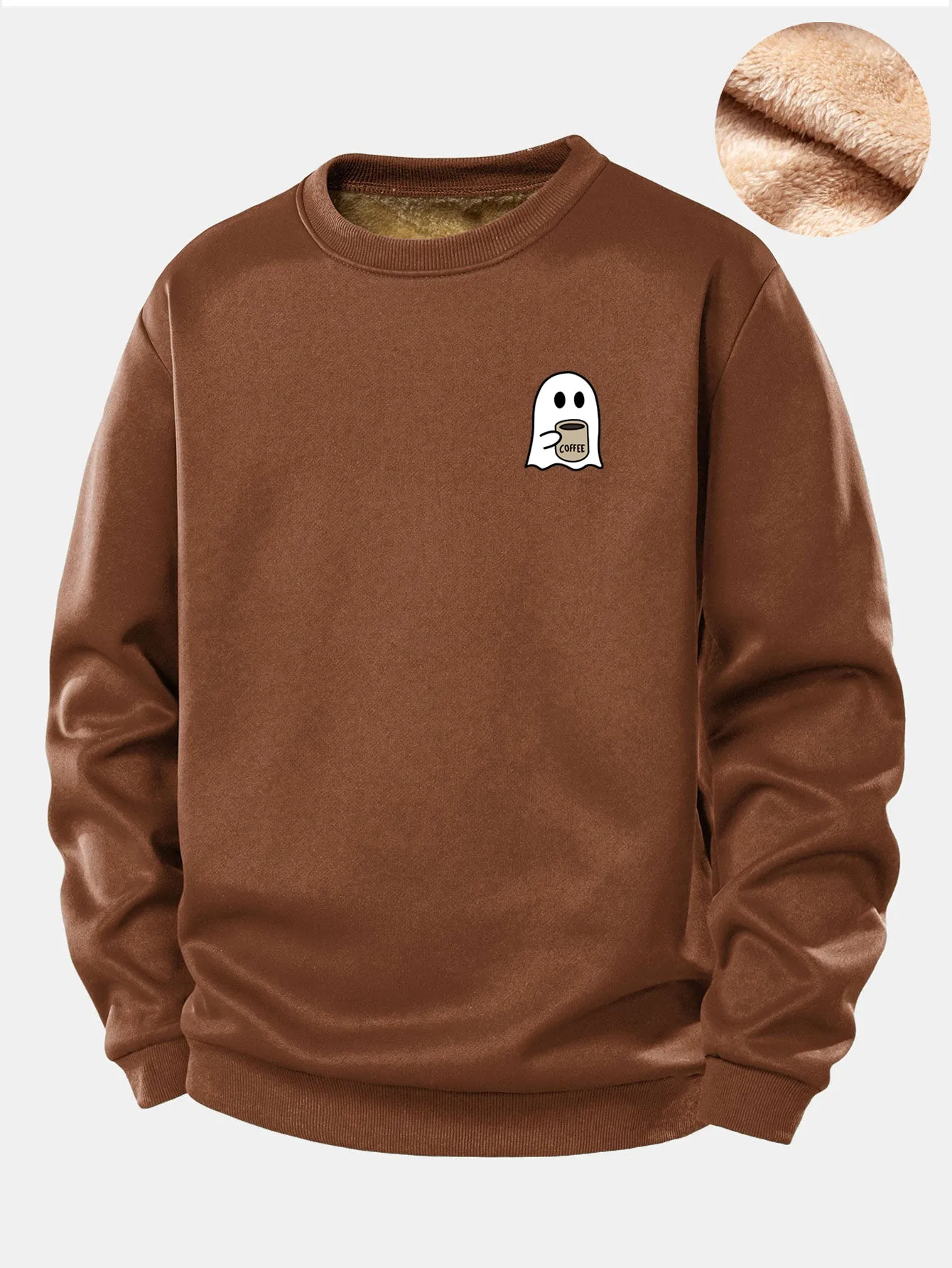 Ghost Drinking Coffee Print Teddy Fleece Lined Sweatshirt sold by Hoooyi product image thumbnail 5