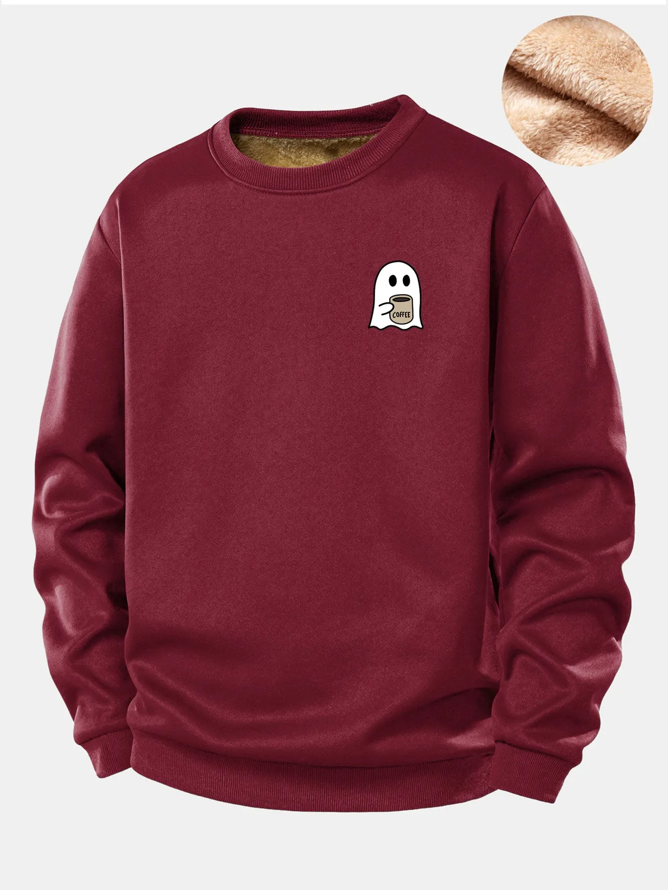 Ghost Drinking Coffee Print Teddy Fleece Lined Sweatshirt sold by Hoooyi product image thumbnail 4