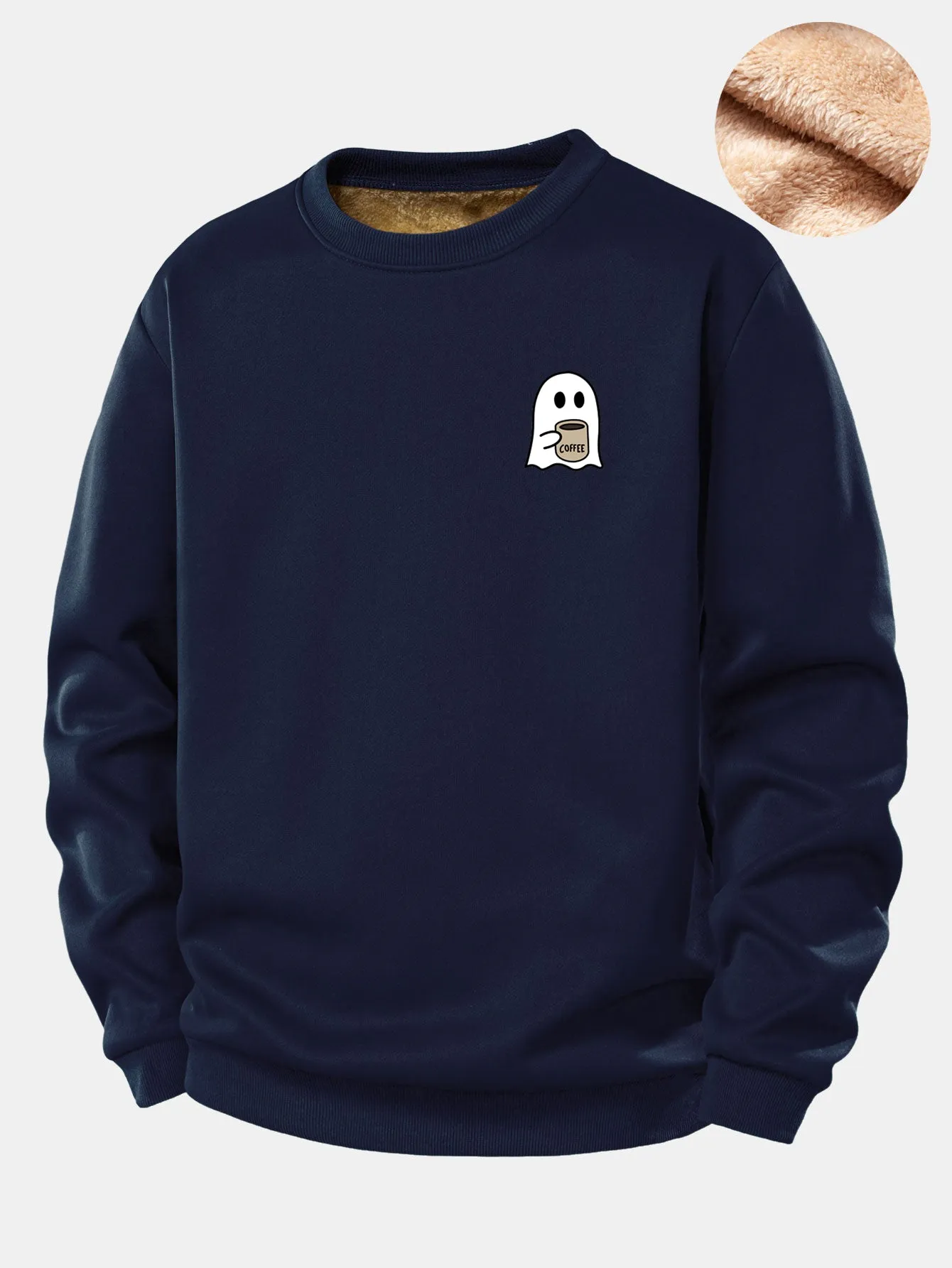 Ghost Drinking Coffee Print Teddy Fleece Lined Sweatshirt sold by Hoooyi product image thumbnail 3