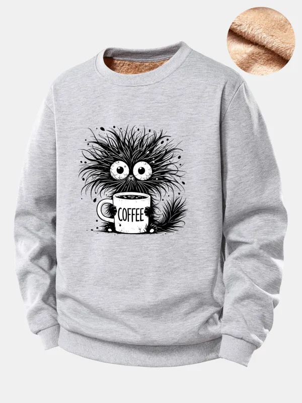 Black Cat Drinking Coffee Print Teddy Fleece Lined Sweatshirt sold by Hoooyi