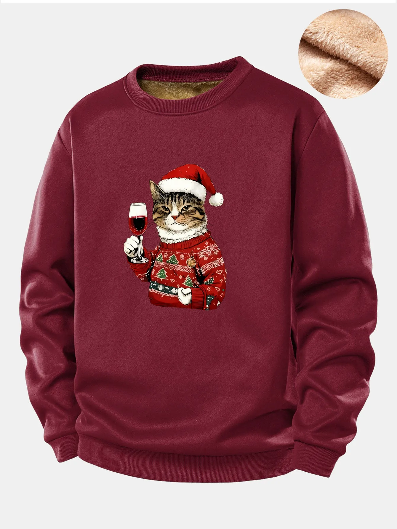 Christmas Cat Print Teddy Fleece Lined Sweatshirt sold by Hoooyi product image thumbnail 4