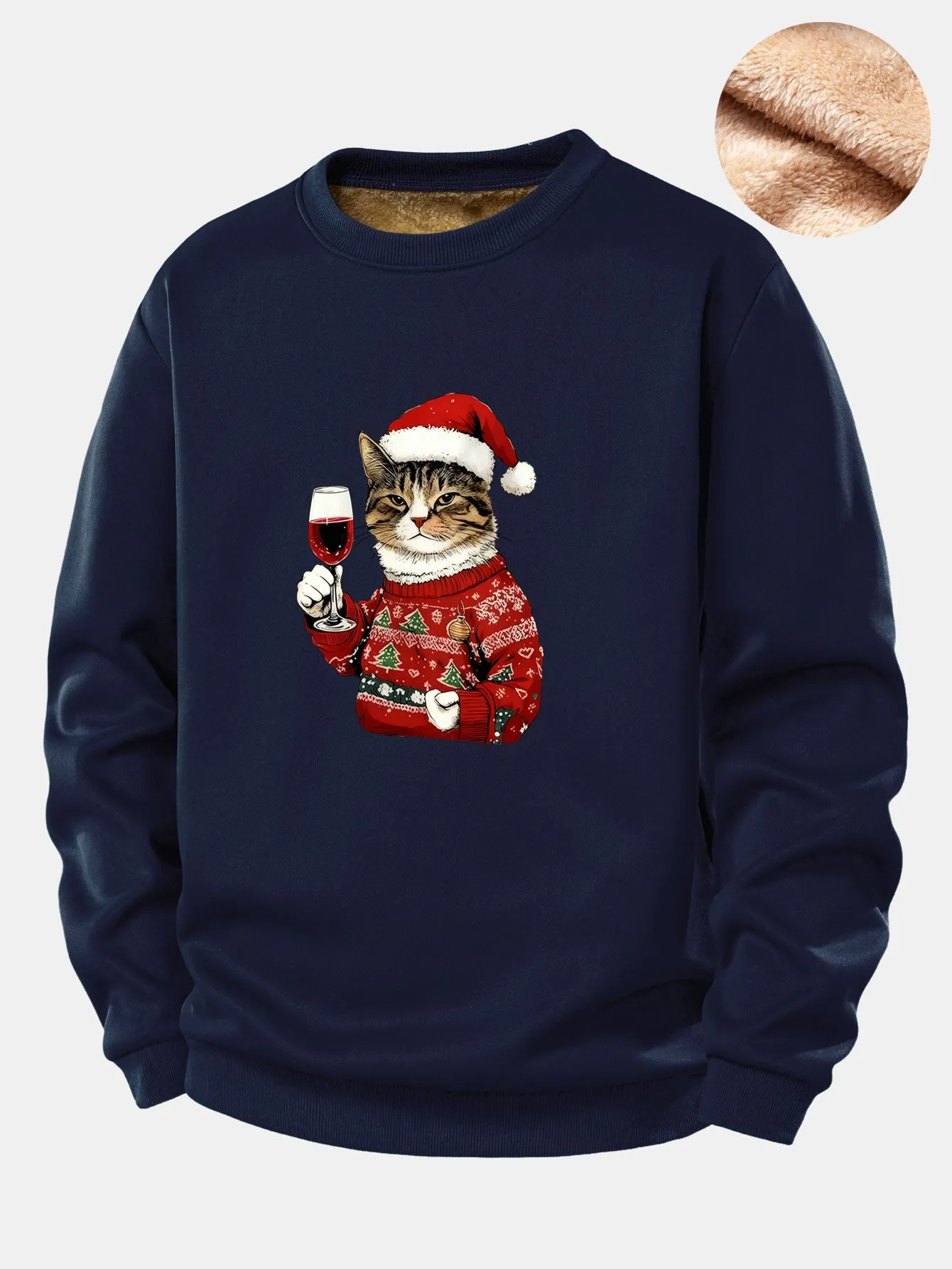 Christmas Cat Print Teddy Fleece Lined Sweatshirt sold by Hoooyi product image thumbnail 3