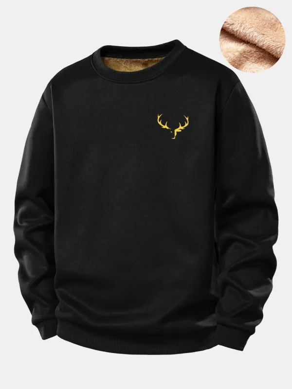Reindeer Print Teddy Fleece Lined Sweatshirt sold by Hoooyi