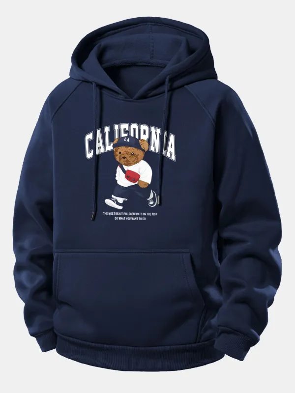 California Bear Print Drawstring Hoodie sold by Hoooyi