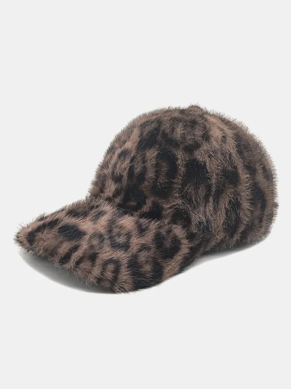 Plush Leopard Print Warm Baseball Cap sold by Hoooyi
