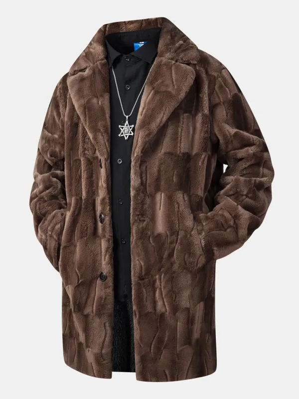 Faux Fur Textured Notch Lapel Overcoat sold by Hoooyi