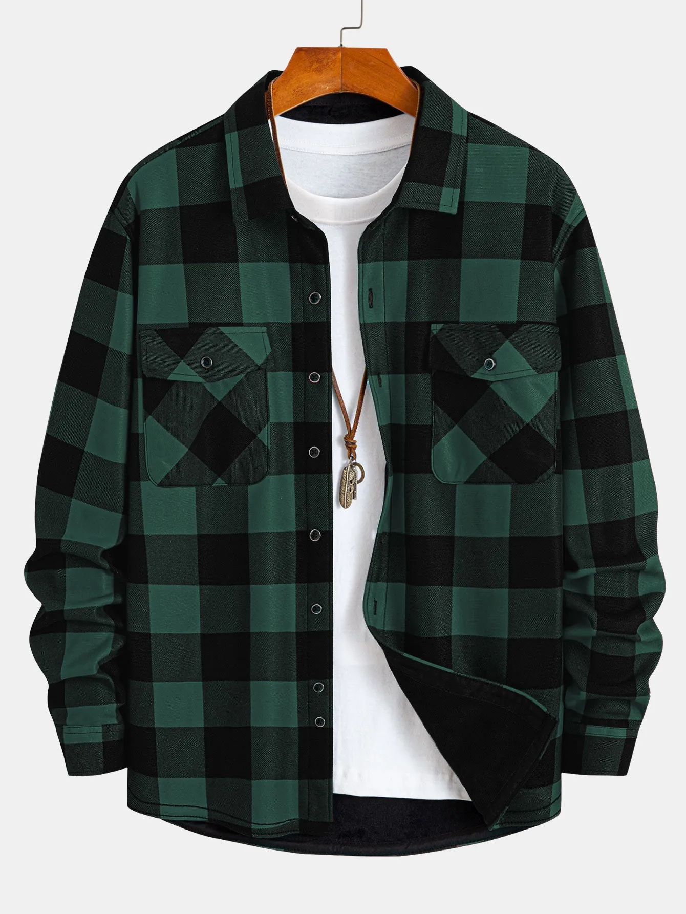 Flannel Fleece Lined Plaid Shirt With Pockets sold by Hoooyi product image thumbnail 3