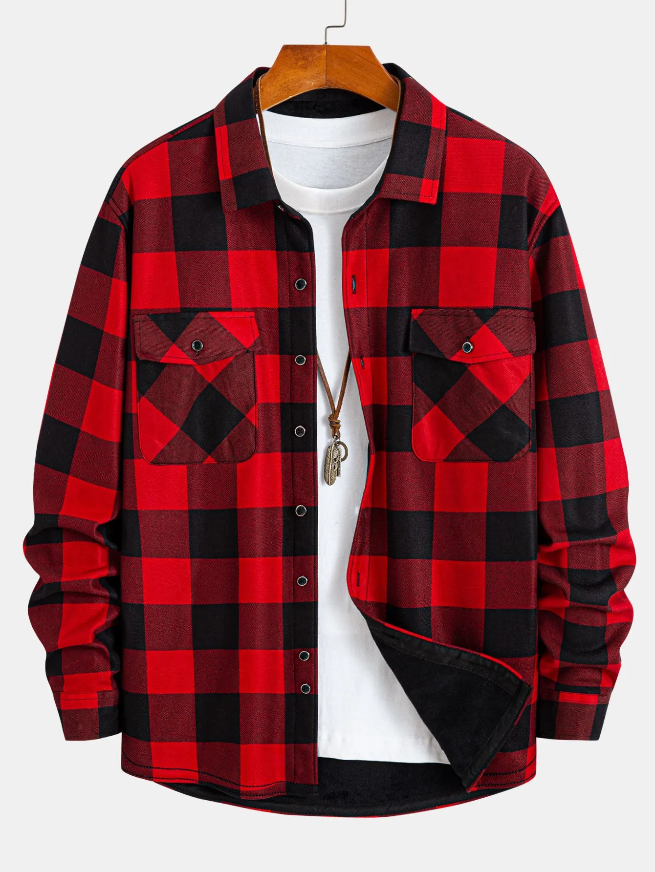 Flannel Fleece Lined Plaid Shirt With Pockets sold by Hoooyi