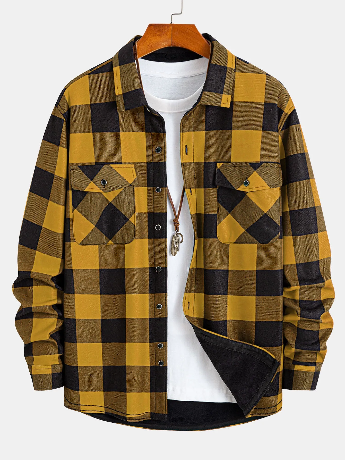 Flannel Fleece Lined Plaid Shirt With Pockets sold by Hoooyi product image thumbnail 5