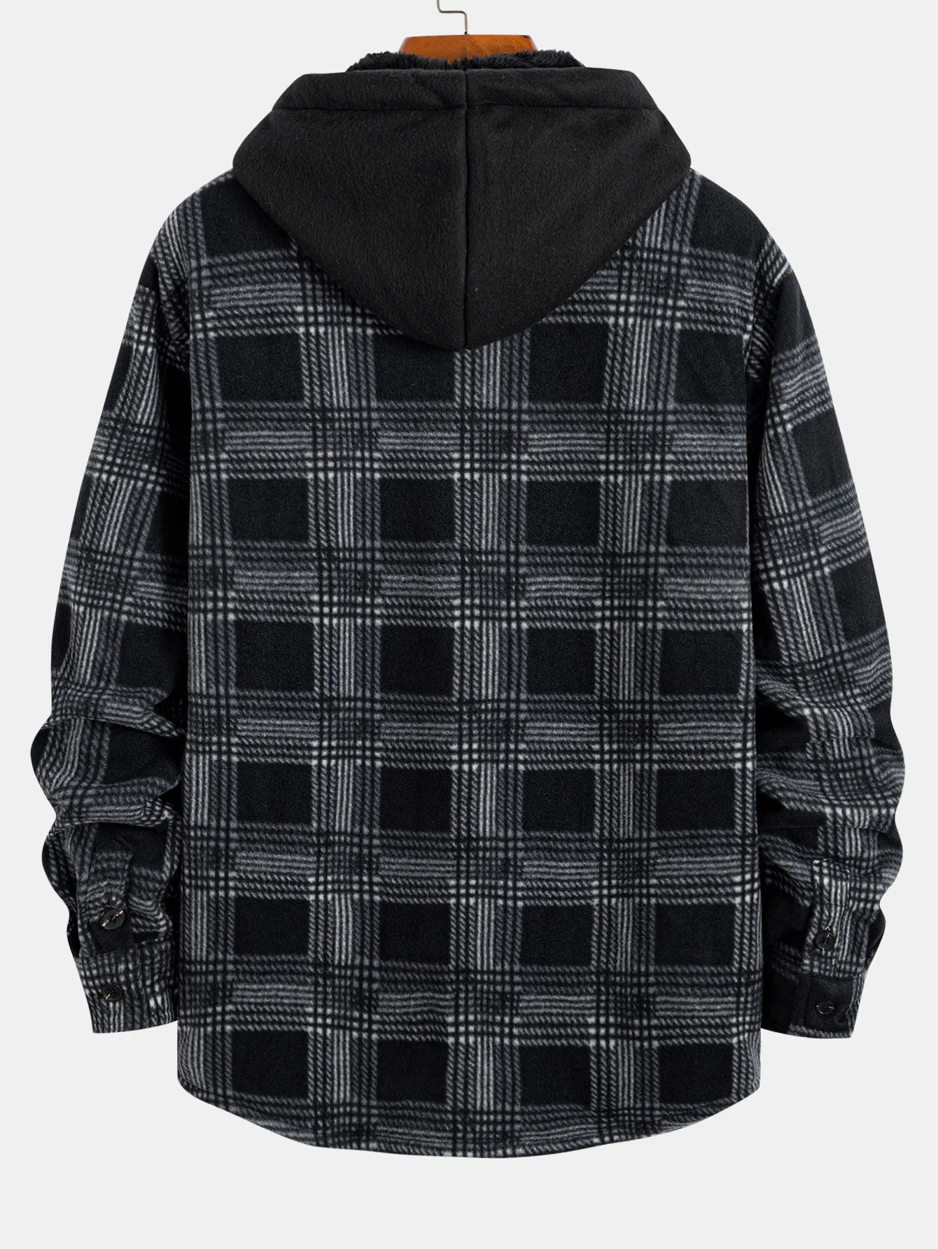 Teddy Lined Zip Up Flannel Plaid Hooded Shirt sold by Hoooyi product image thumbnail 2