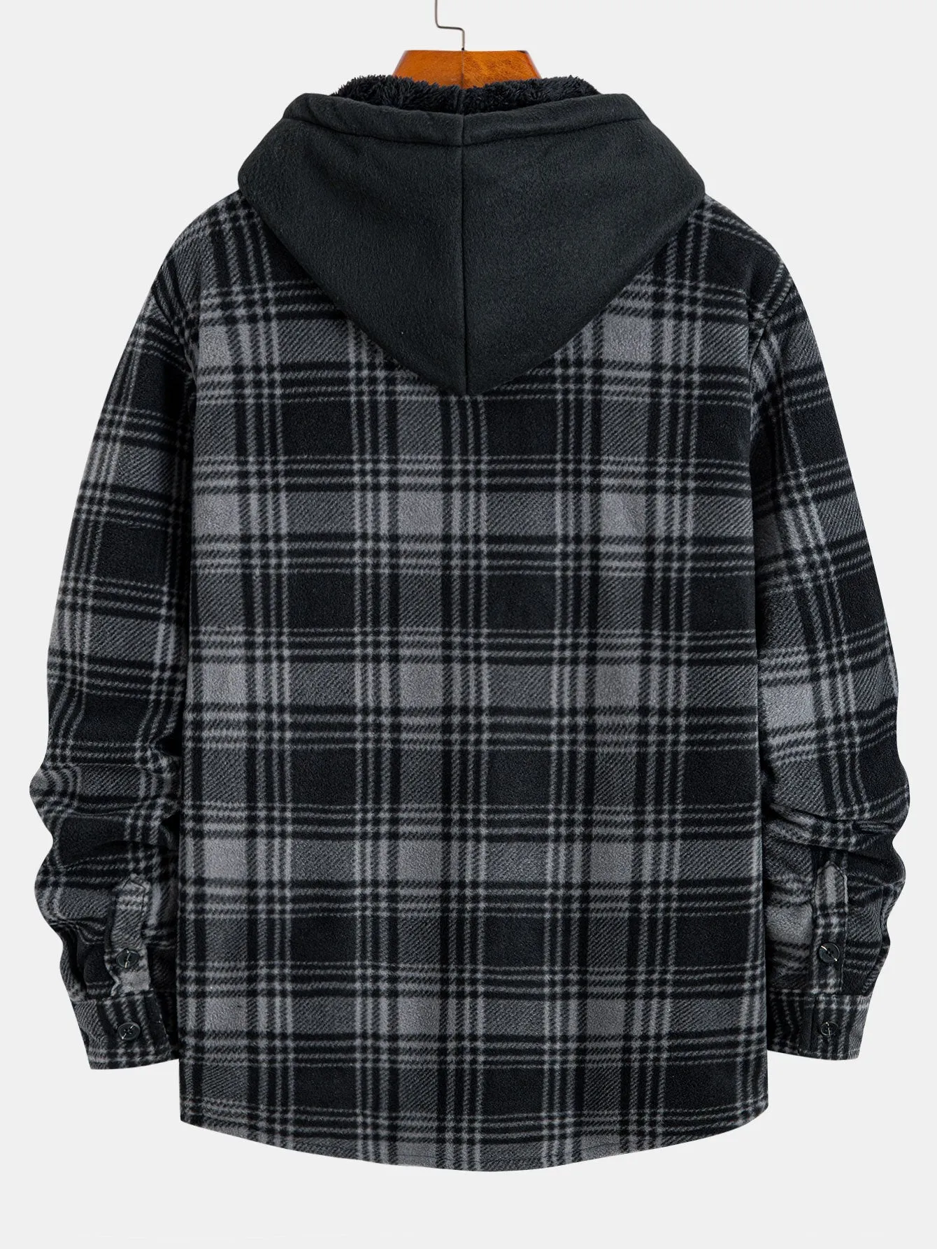 Teddy Lined Zip Up Flannel Plaid Hooded Shirt sold by Hoooyi product image thumbnail 2