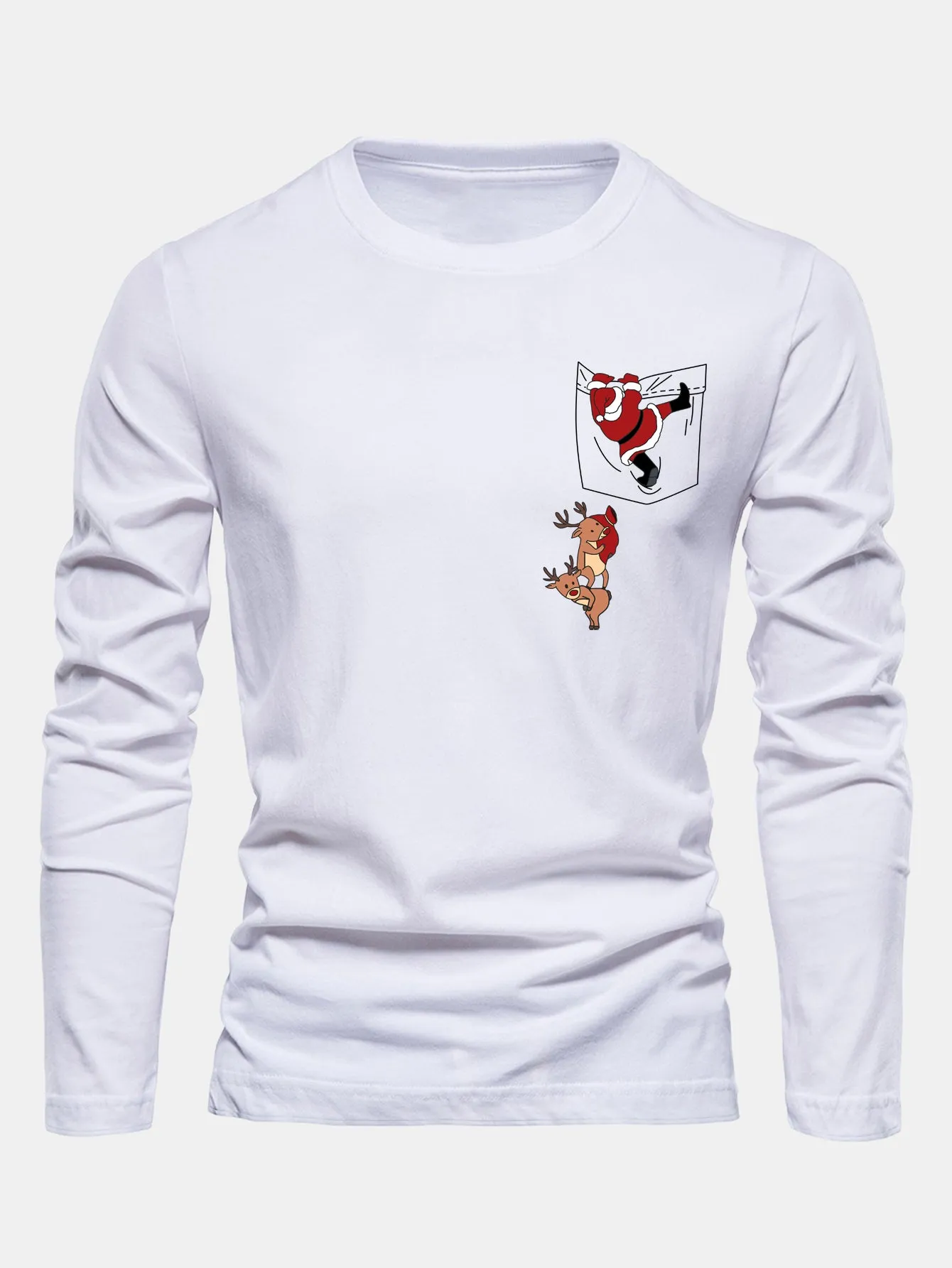 Long Sleeve Pocket Santa Print Cotton T-Shirt sold by Hoooyi product image thumbnail 3