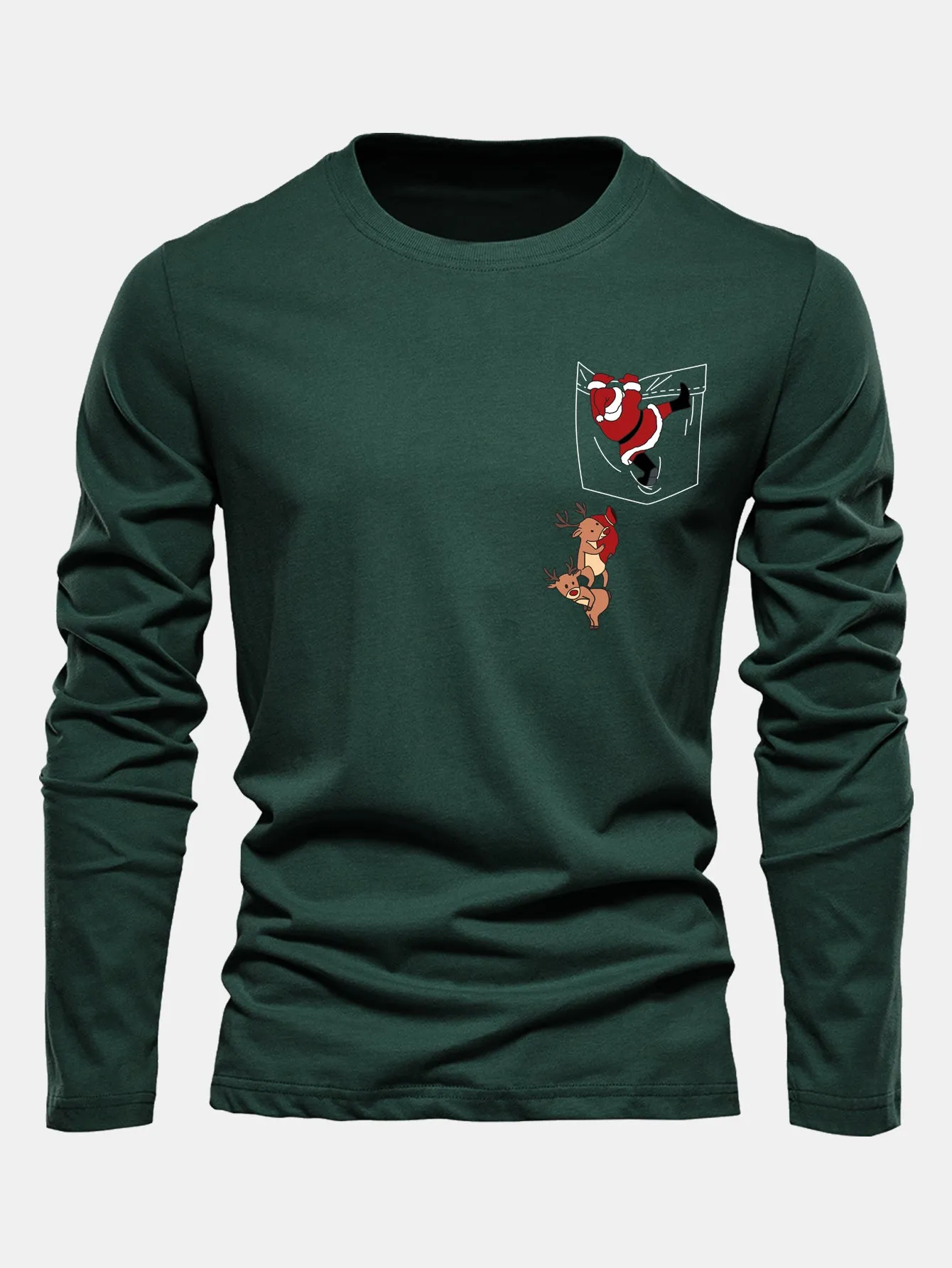 Long Sleeve Pocket Santa Print Cotton T-Shirt sold by Hoooyi product image thumbnail 2