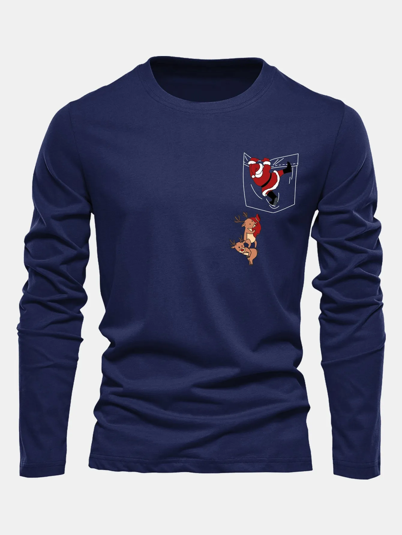 Long Sleeve Pocket Santa Print Cotton T-Shirt sold by Hoooyi product image thumbnail 4