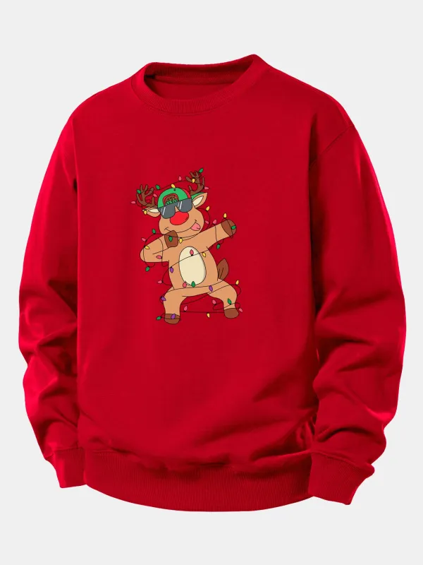 Christmas Lights Reindeer Print Relax Fit Sweatshirt sold by Hoooyi