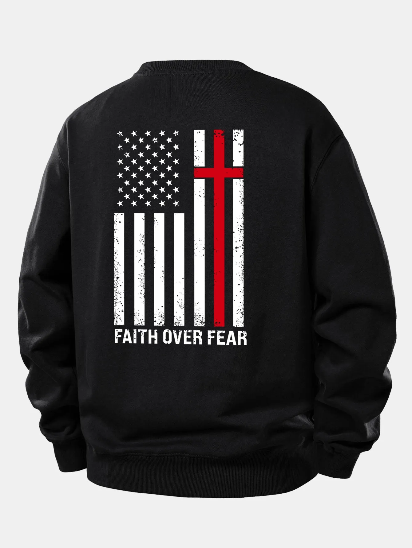 Faith Over Fear American Flag Print Relax Fit Sweatshirt sold by Hoooyi product image thumbnail 3