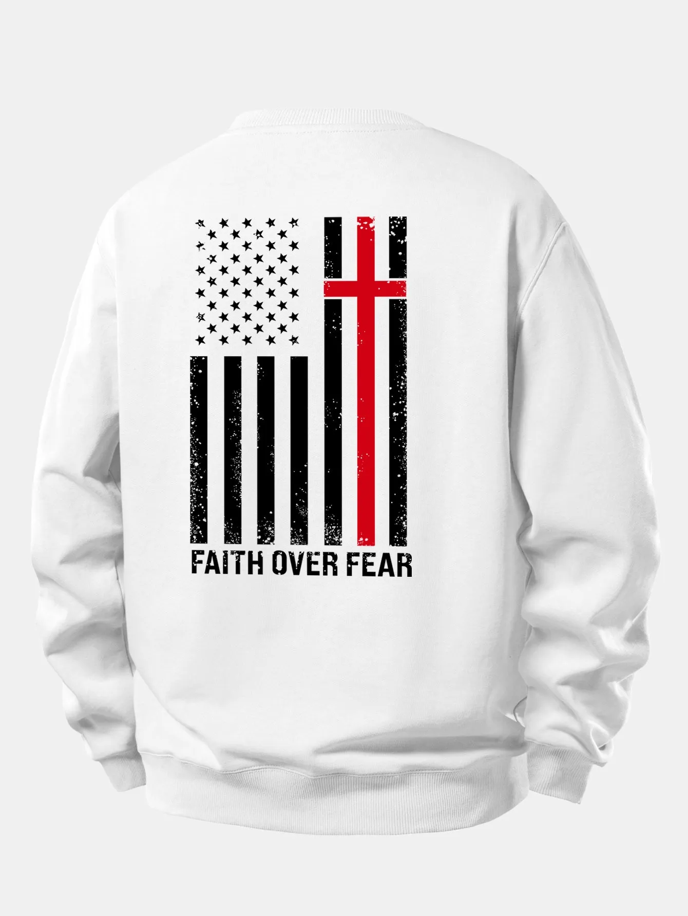 Faith Over Fear American Flag Print Relax Fit Sweatshirt sold by Hoooyi product image thumbnail 5