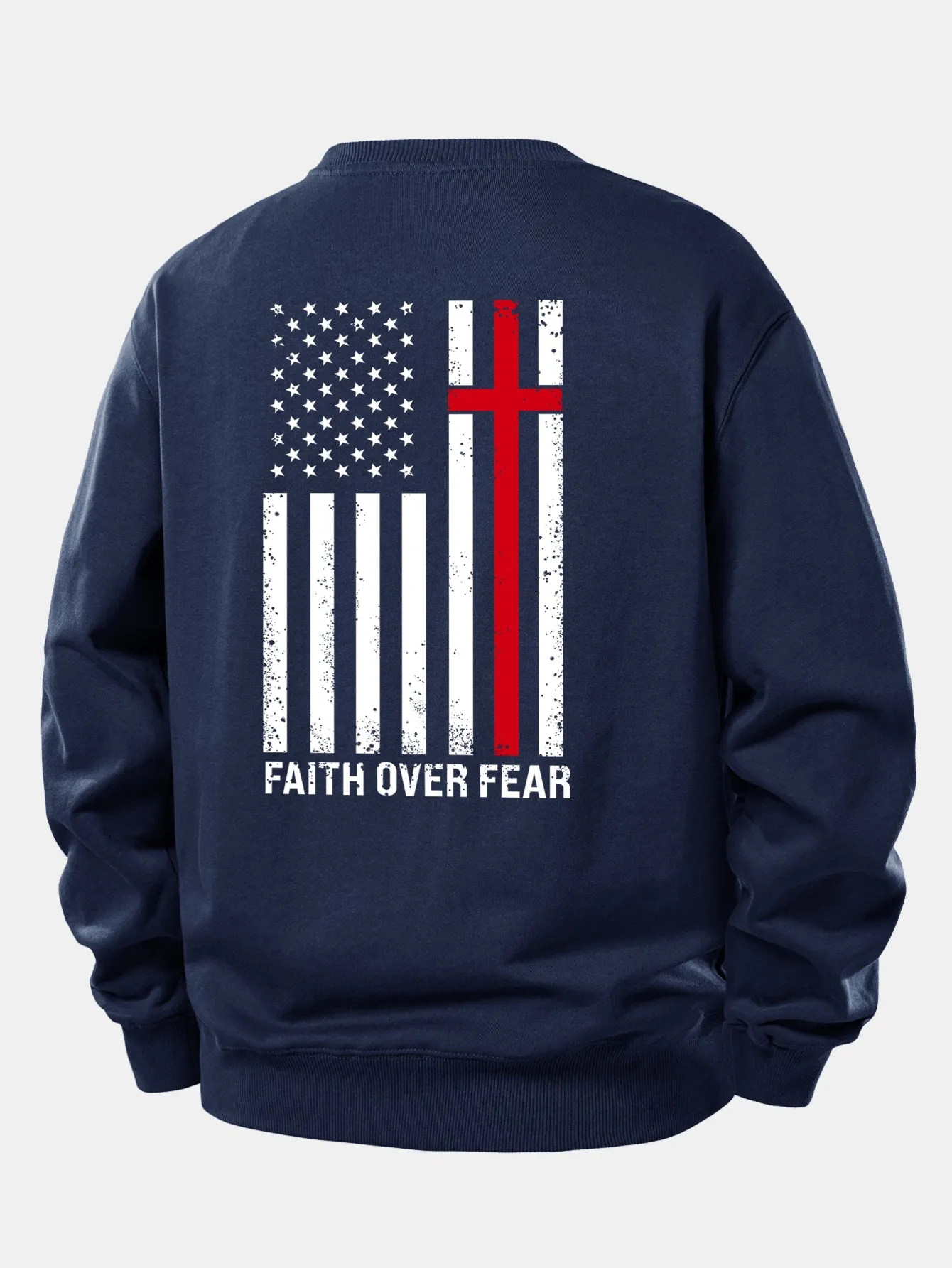 Faith Over Fear American Flag Print Relax Fit Sweatshirt sold by Hoooyi
