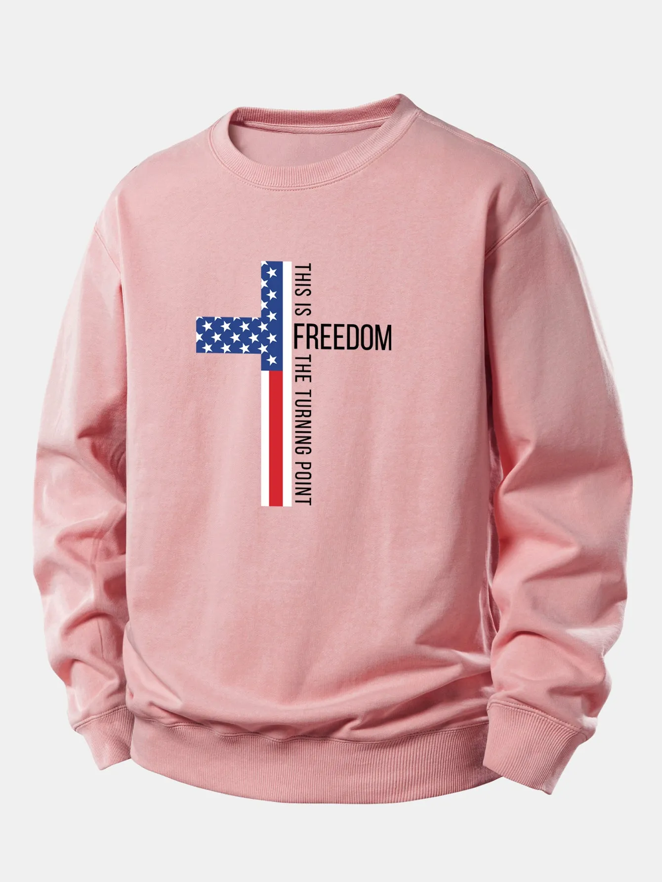 Freedom American Flag Cross Print Relax Fit Sweatshirt sold by Hoooyi product image thumbnail 3