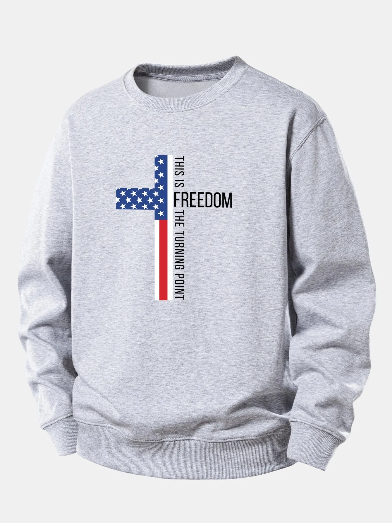 Freedom American Flag Cross Print Relax Fit Sweatshirt sold by Hoooyi product image thumbnail 5