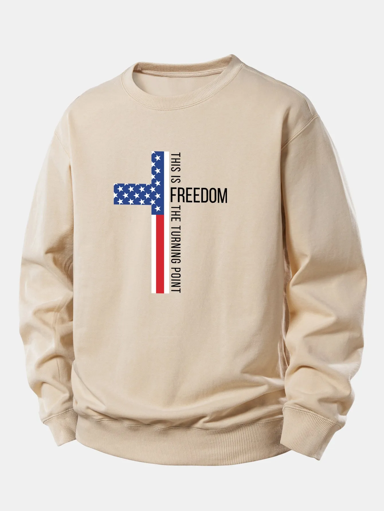 Freedom American Flag Cross Print Relax Fit Sweatshirt sold by Hoooyi product image thumbnail 4