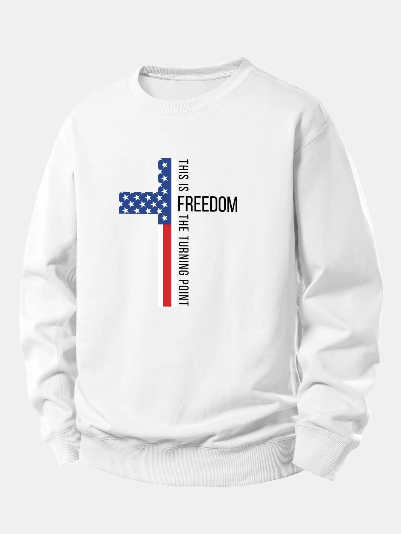 Freedom American Flag Cross Print Relax Fit Sweatshirt sold by Hoooyi product image thumbnail 2