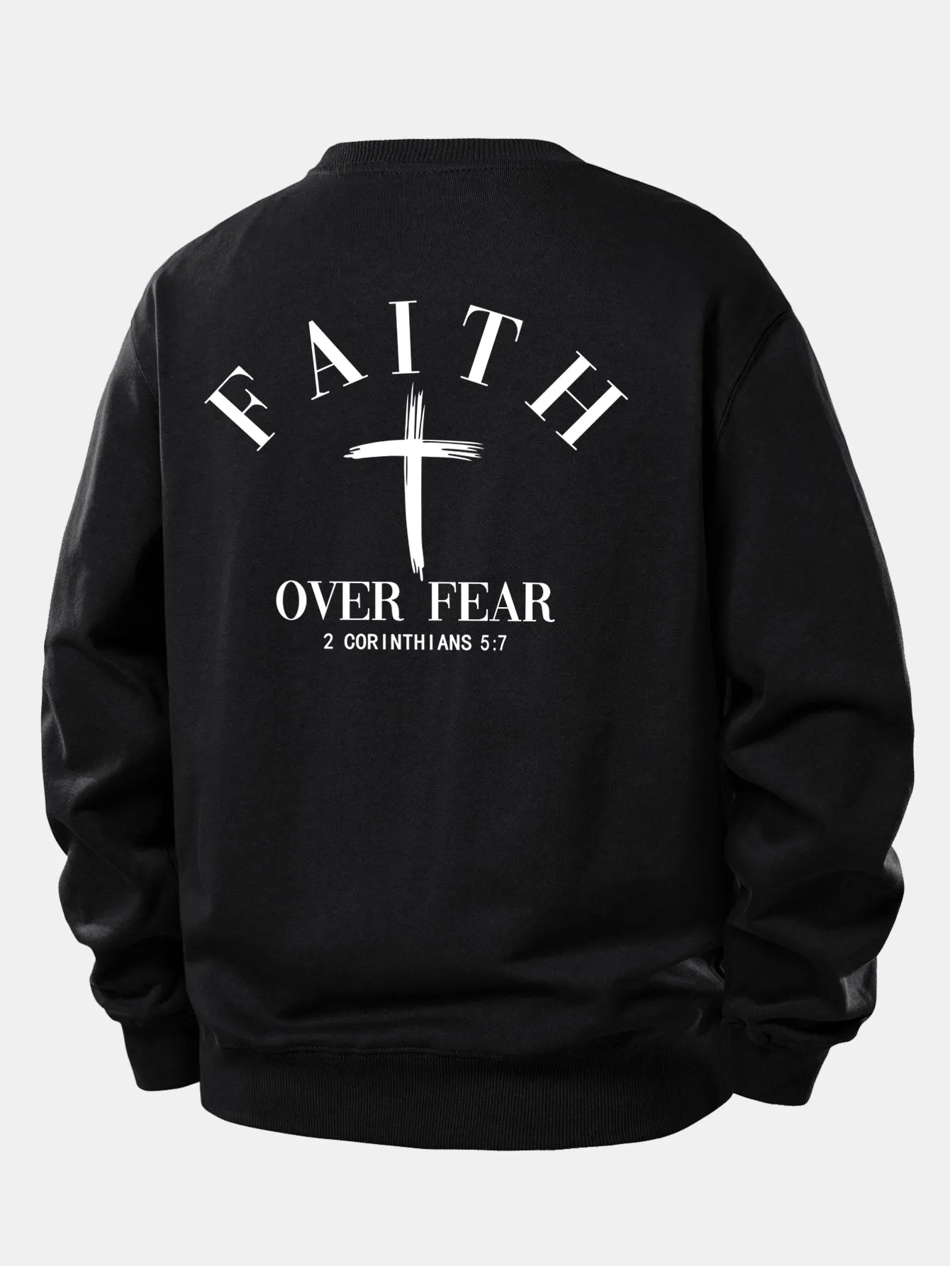 Faith Over Fear Cross Print Relax Fit Sweatshirt sold by Hoooyi