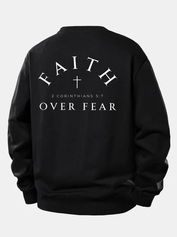 Faith Over Fear Cross Print Relax Fit Sweatshirt sold by Hoooyi