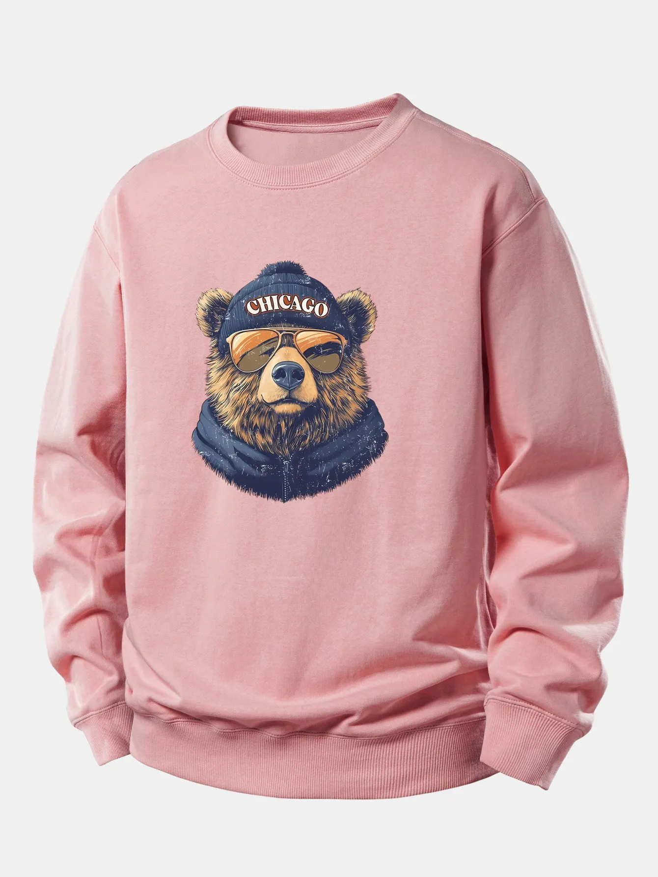 Chicago Sunglasses Bear Print Relax Fit Sweatshirt sold by Hoooyi product image thumbnail 4