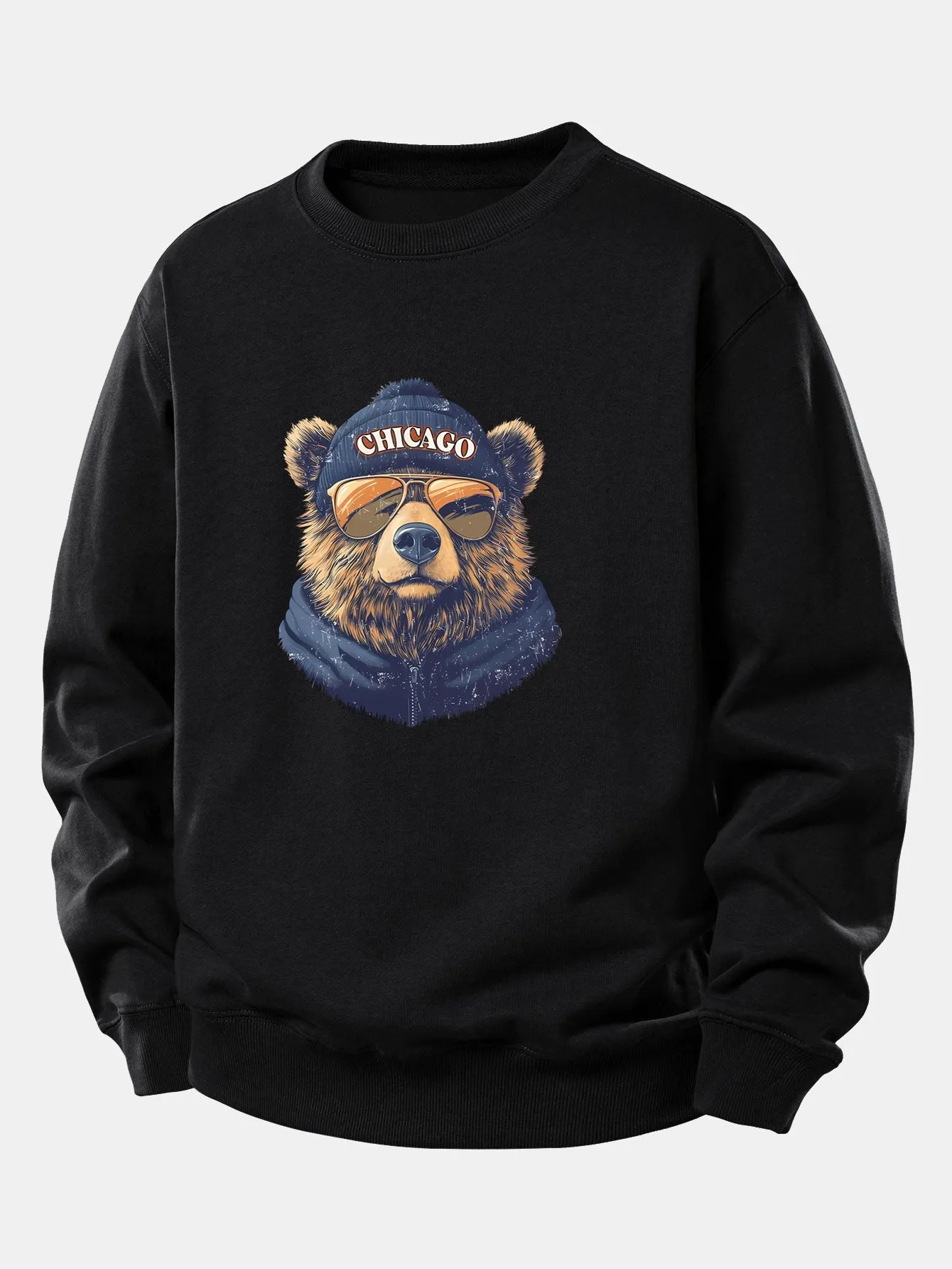 Chicago Sunglasses Bear Print Relax Fit Sweatshirt sold by Hoooyi product image thumbnail 2