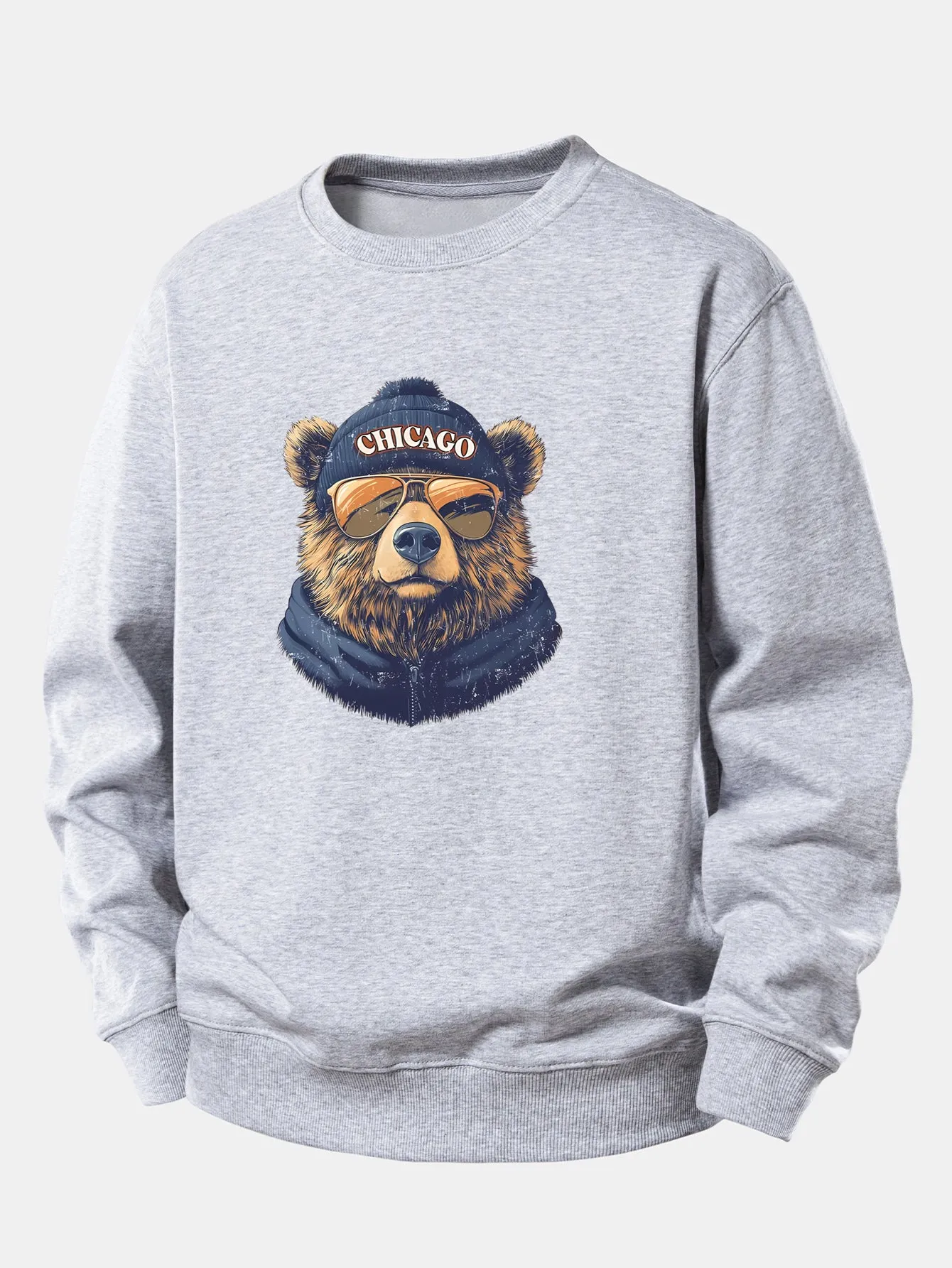 Chicago Sunglasses Bear Print Relax Fit Sweatshirt sold by Hoooyi product image thumbnail 5