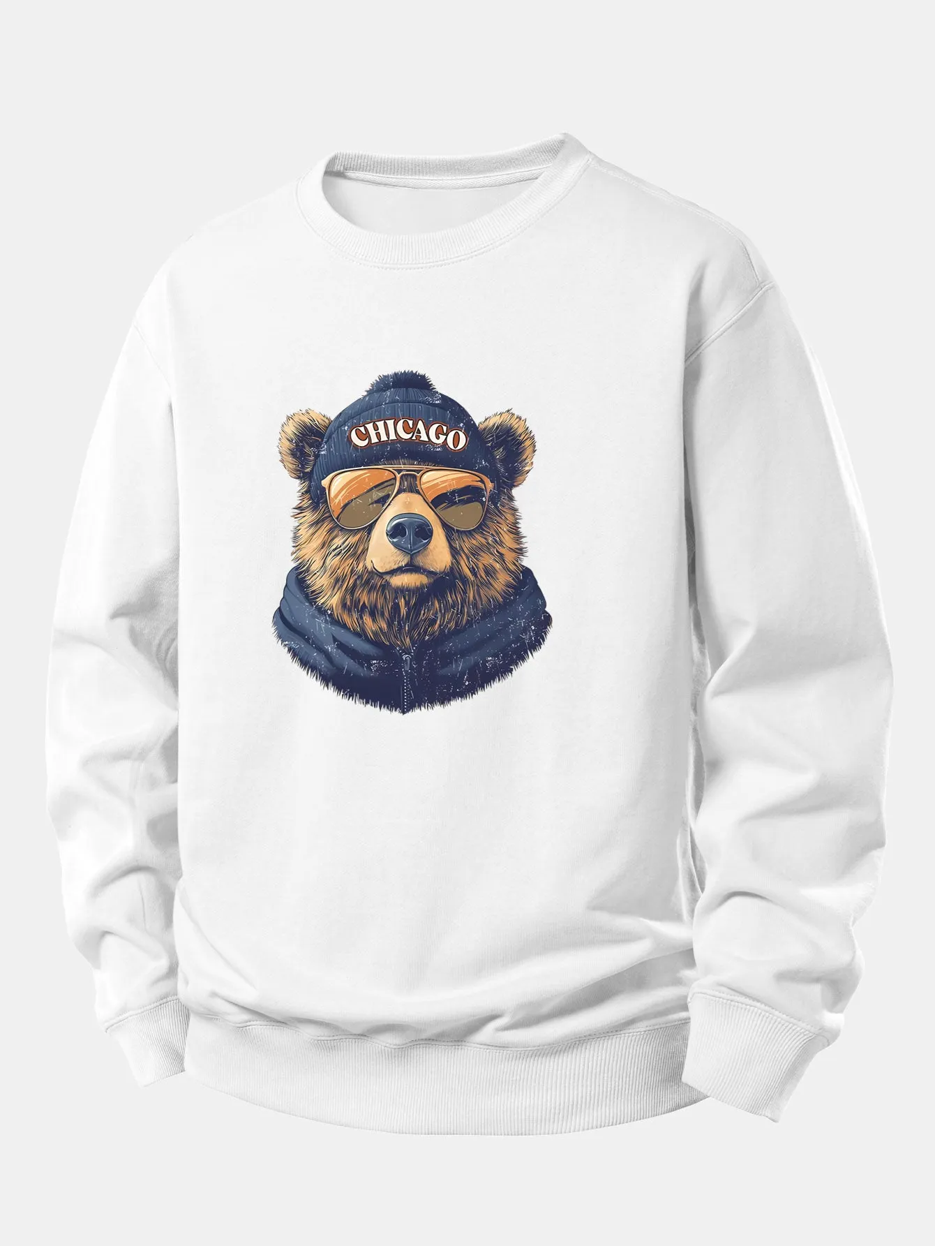 Chicago Sunglasses Bear Print Relax Fit Sweatshirt sold by Hoooyi product image thumbnail 3