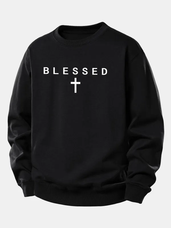 Blessed Cross Print Relax Fit Sweatshirt made by Hoooyi